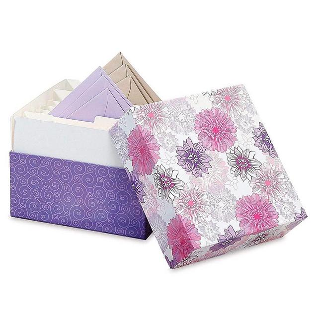 Lavender Blooms Greeting Card Organizer Box - Stores 140+ 5X7 cards (not included). 7"H x 9"W x 9-1/2"L