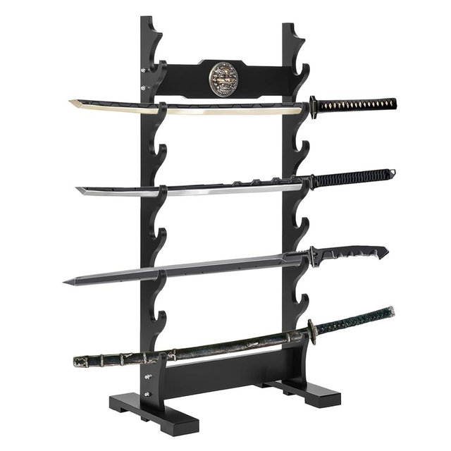 AOBAIWO Sword Display Stand Floor, Multilayer Katana Stand Floor, Wooden Sword Rack Floor Stand, Japanese Samurai Sword Holder (8-layer Qilin)