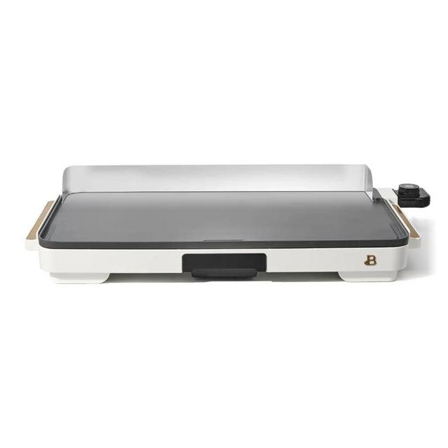 Beautiful XL Electric Griddle, 12"x22" Nonstick, 1500W, Removable Drip Tray, Stainless Steel Backsplash, Cool-Touch Handles, Adjustable Heat, Family-Sized Cooking (White Icing)