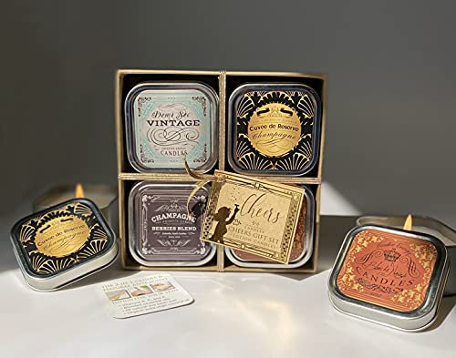 Creative Energy Candles Lotion Candle Cheers Gift Set - Hand Poured Massage Candles for Self Care in Demi Sec Vintage, Cuvee de Reserve, Champagne & Berries, Blanc de Noirs, Essential Oil Blends