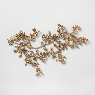 Leaf And Flower Decorative Wall Sculpture Gold 17.4"x 1.4" - Opalhouse™