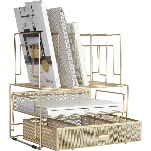 Blu Monaco Gold Desk Organizer - Cute File Holder for Desk & Drawer Storage for Office Supplies, Paper, Devices & Folders