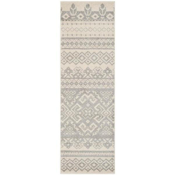 Adirondack Ivory/Silver 3 ft. x 22 ft. Geometric Runner Rug