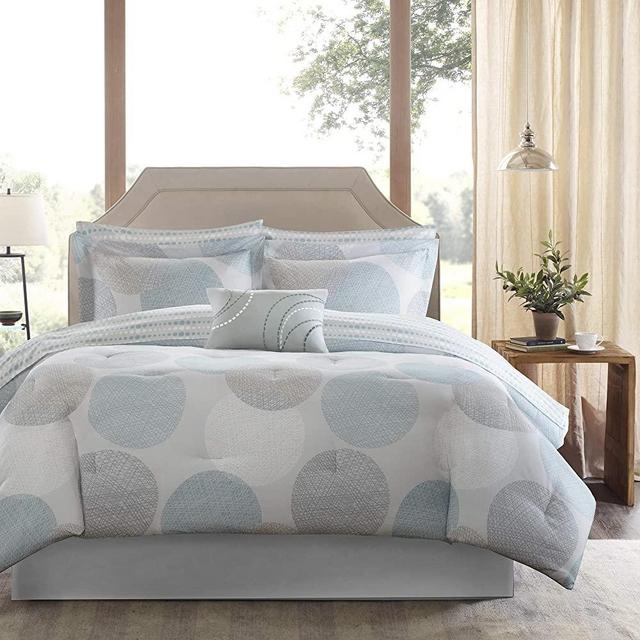 Madison Park Essentials Cozy Bed in a Bag Comforter, Vibrant Color Design All Season Down Alternative Cover with Complete Sheet Set, Queen(90"x90"), Circular Aqua