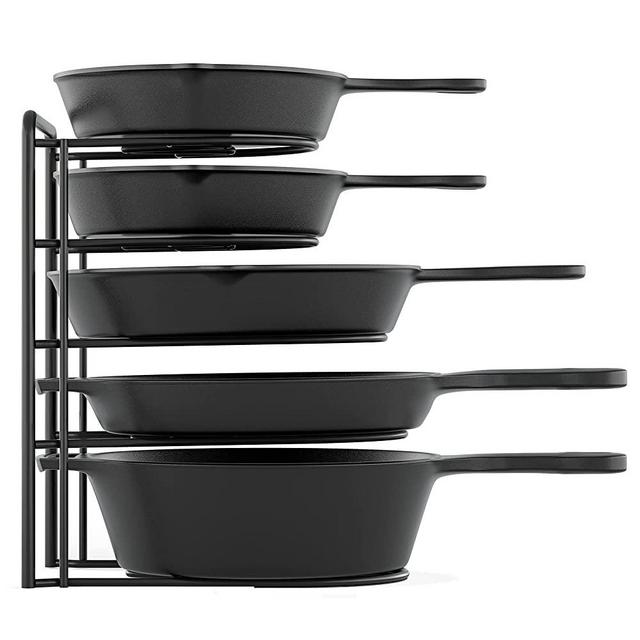 Heavy Duty Pot Rack Organizer, 5 Tier Pan Rack Storage Holder, Holds 50 LB - Holds Cast Iron Skillets, Frying Pans, Griddles - No Assembly Required, 13'' Height