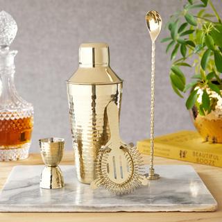 Gold Hammered 4-Piece Barware Set