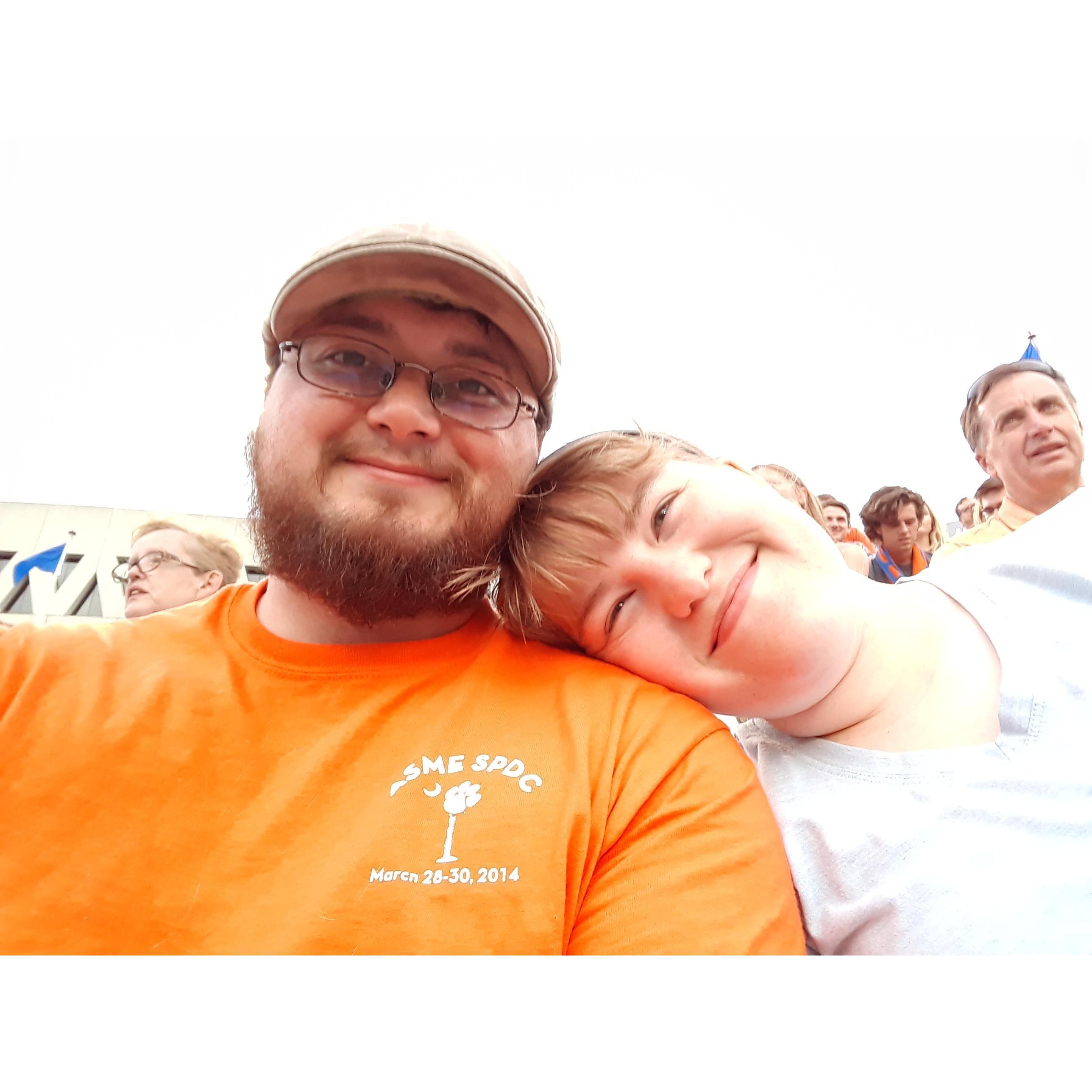 Enjoying an FC Cincinnati soccer game with our friends Aaron and Jackie for Emily's Birthday.