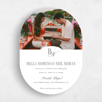 White Oval Wedding Invitation - Roscana Photo