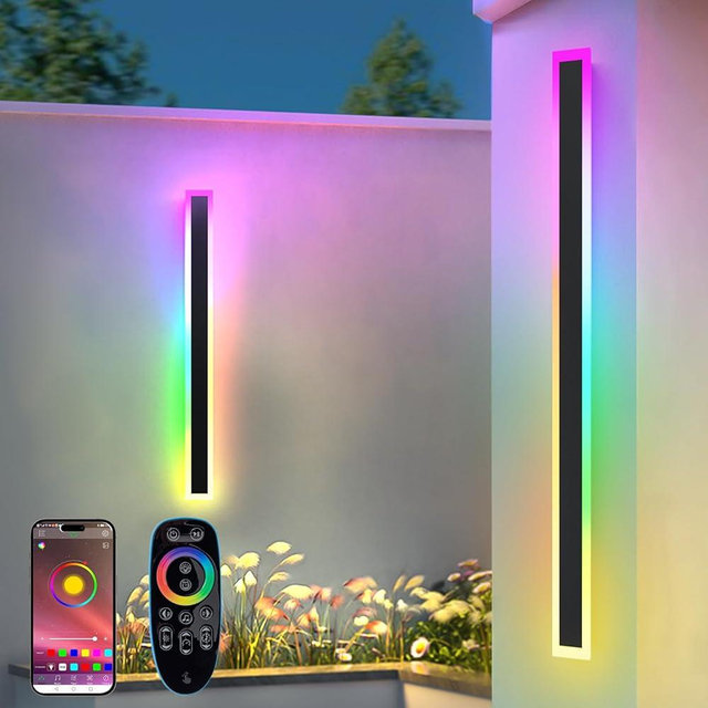 Zihoi 2 Pack Outdoor RGB Long Wall Lights, 23.6inch Wall Lights RGB/Warm/White Dimmable Modern Led Wall Lighting, Ip65 Waterproof Wall Sconce with Remote APP Control for Outdoor/Indoor Party Gathering