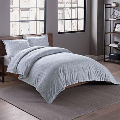 Garment Washed Links Printed Reversible King Duvet Cover Set in Chambray