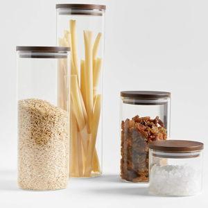 Crate & Barrel Medium Round Glass Canister with Bamboo Lid + Reviews | Crate & Barrel