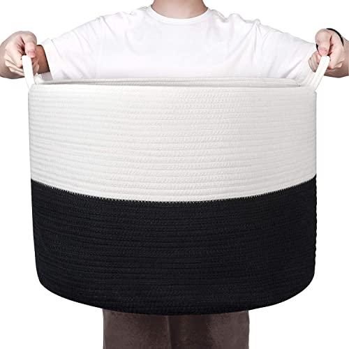 XXL Extra Large Cotton Rope Woven Basket, Throw Blanket Storage Basket with Handles, Decorative Clothes Hamper - 22" x 22" x 14"