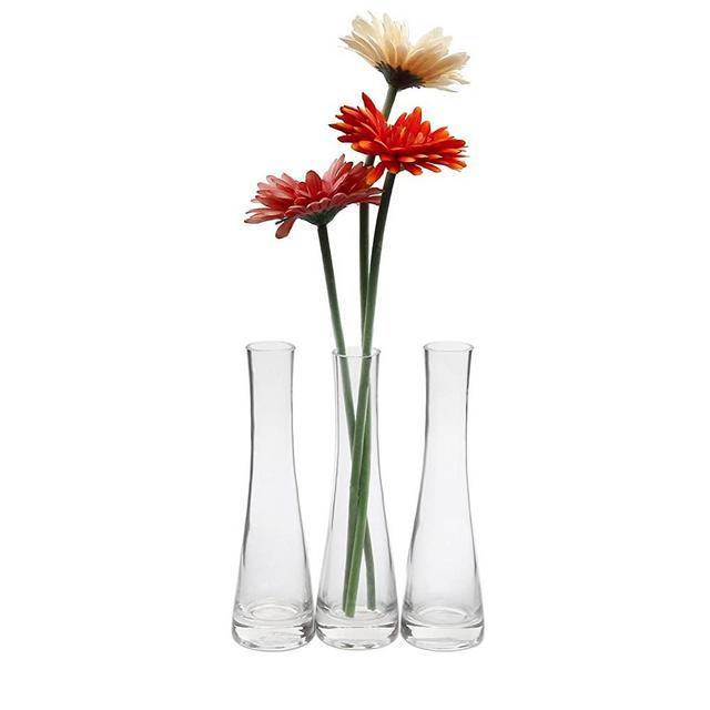 ComSaf Small Glass Vase for Flower Bud Home Decor Clear 8.5 Inch, Pack of 3