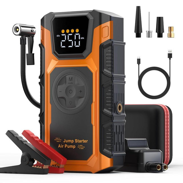 Jump Starter with Air Compressor, 5000A Car Charger Power Jump Box Start 12V Vehicles(Up to 8.5L Gas&7.0L Diesel Engines) Portable Car Booster Jumper Pack Combo150 PSI Tire Inflator