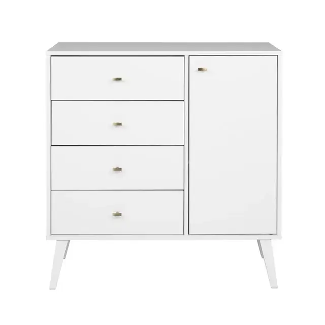 Milo Mid Century 4-Drawer White Modern Chest with Door