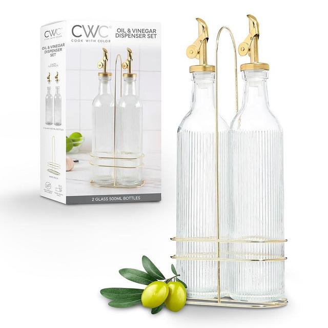 COOK WITH COLOR Glass Olive Oil Bottle Dispenser - 2 Pack- 17oz Oil and Vinegar Cruet - Olive Oil Carafe Decanter for Kitchen