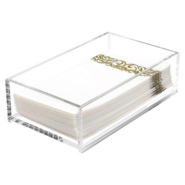MaxGear Guest Towel Napkin Holder Acrylic Bathroom Paper Hand Towels Storage Tray, Clear Stylish Napkin Holders Flat Napkin Caddy for Bathroom, 9x5.5x2.5 inches