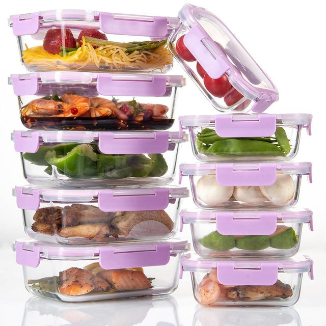 C CREST Airtight Food Storage Glass Containers with Locking Lids- 5 Large (32oz) and 5 Small (12oz), Leak-proof