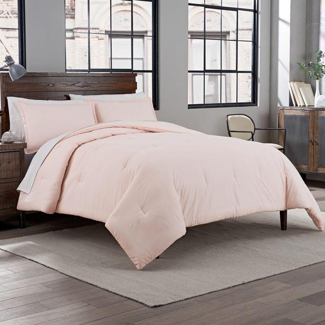 Garment Washed Solid King Comforter Set in Pink
