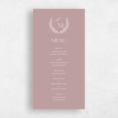 Dusty Rose, Pink Wedding Menu - Oakdale