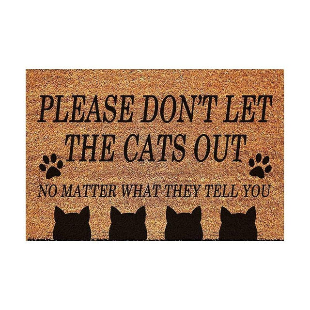FAGGMY Funny Please Don't Let The Cats Out Entryway Outdoor Floor Mat with Heavy-Duty PVC Backing Non Slip Cursive Natural Coconut Coir Brown Mat with Black Font 23.7 x 15.7 inch