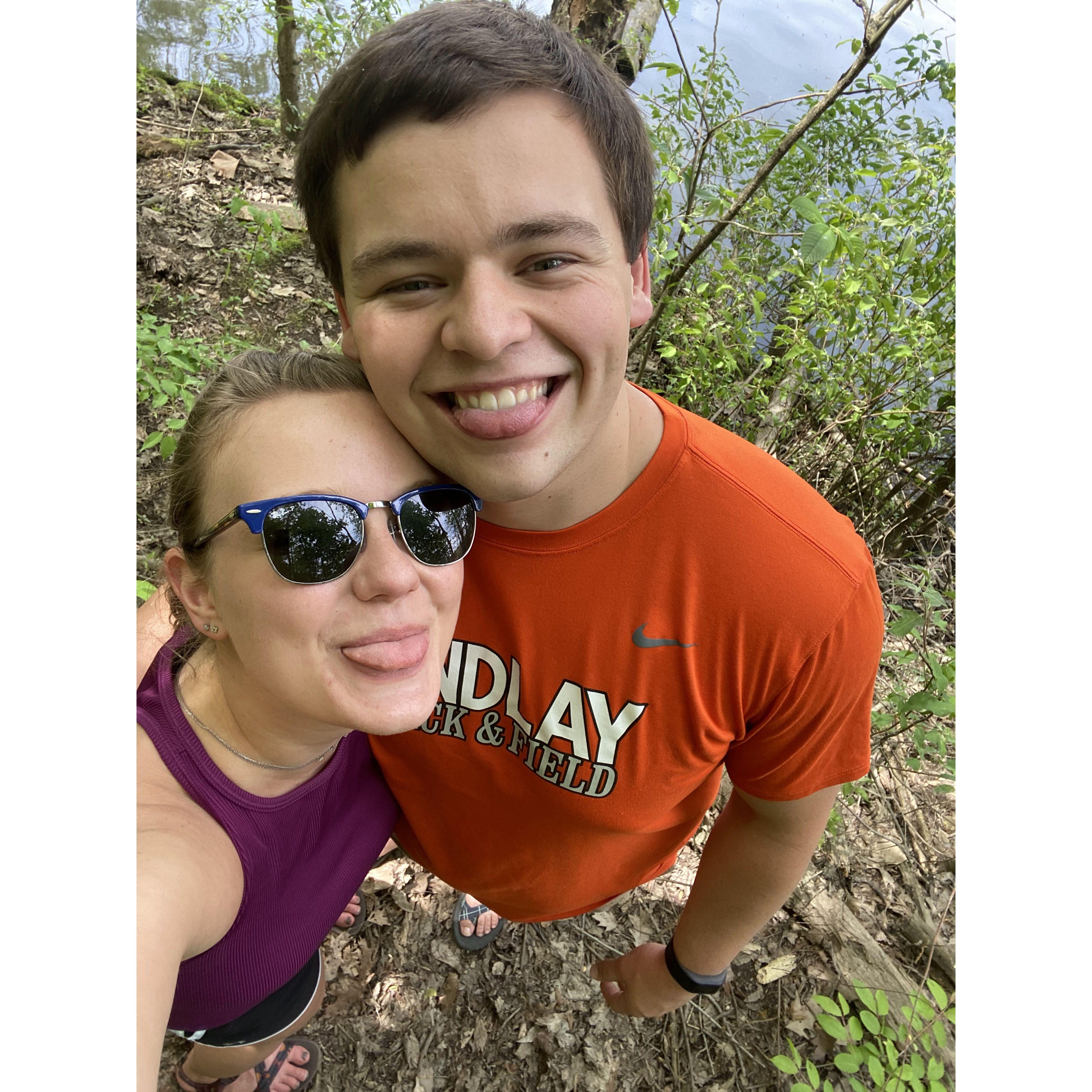 One of their first dates at a park in Findlay. While walking on the trail, Austin let a snake slither over Emma's foot!