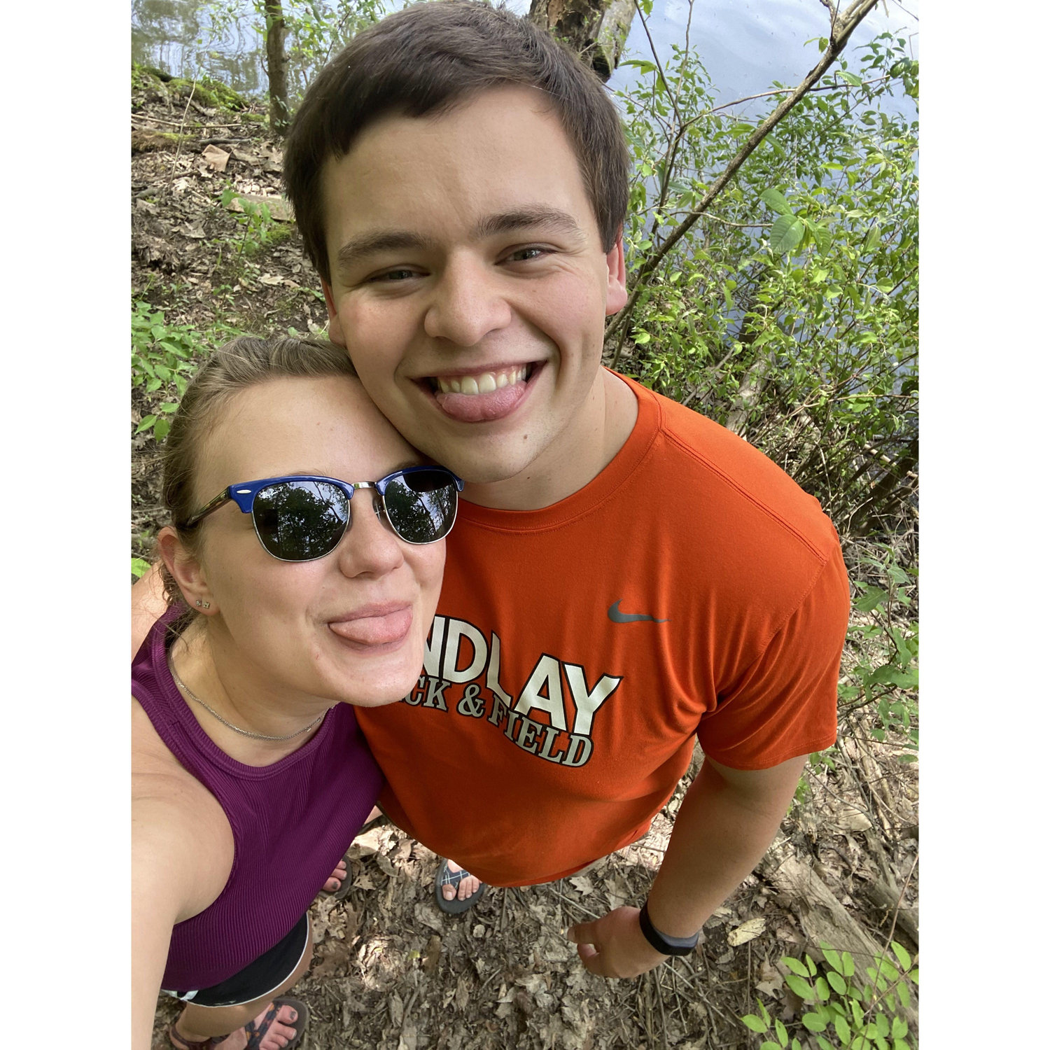 One of their first dates at a park in Findlay. While walking on the trail, Austin let a snake slither over Emma's foot!