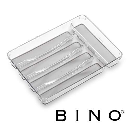 BINO 5-Slot Silverware Organizer, Light Grey - Utensil Drawer Organizer with Soft Grip Lining