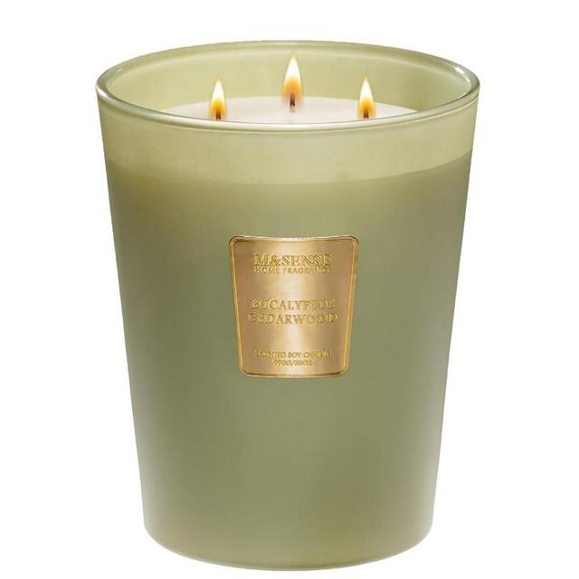 M&SENSE Eucalyptus & Cedarwood Scented Candle, 3 Wick Natural Soy Wax Candles for Home Scented, Green Candles Gift for Winter Holiday Christmas, 150 Hours Long Lasting Slow Burning, 35 OZ