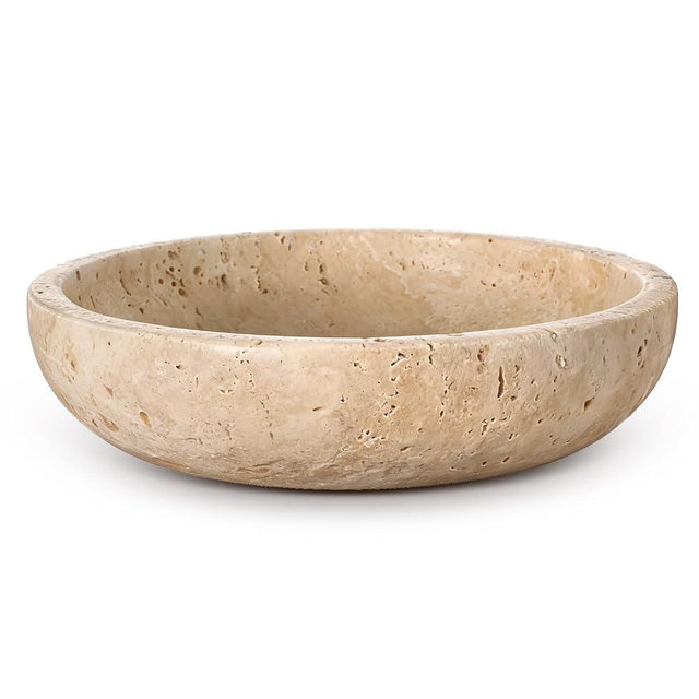 LemonRoad Travertine Decorative Bowl 7.8"x 2" Marble Round Stone Bowl for Entryway Key, Fruit, Kitchen Counter, Dining Table Centerpiece, Office Decor(Beige)
