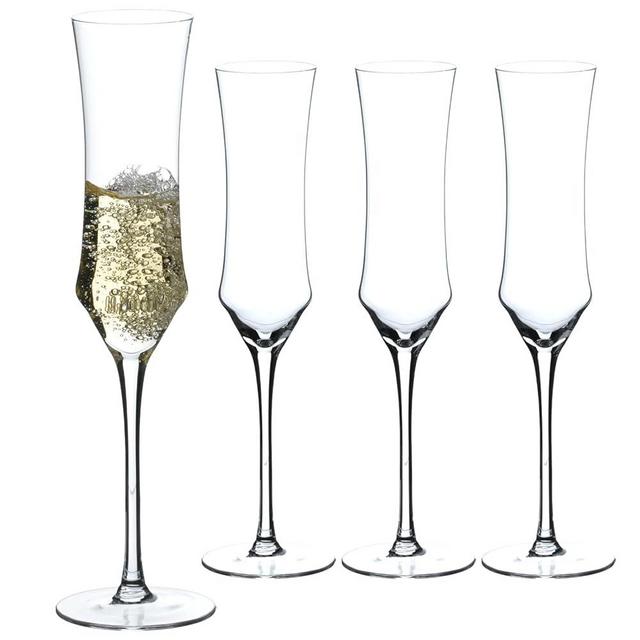 BACLIFE Hand Blown Crystal Champagne Flutes, Sparkling Champagne Glasses Set of 4, 7 oz