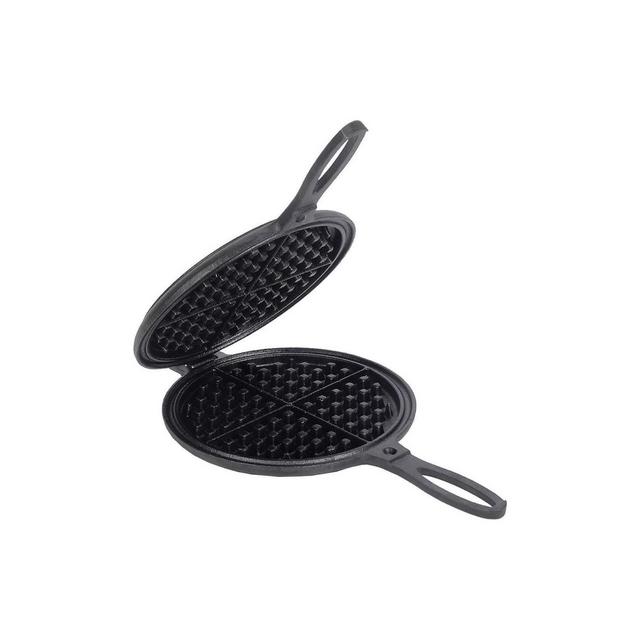 Lehman's Cast Iron Waffle Maker, Two Piece Hinged Non-Electric Waffle Iron for Stovetop or Grill Makes 7" Round Waffles, Non-Drip Double Rim, 8 pounds