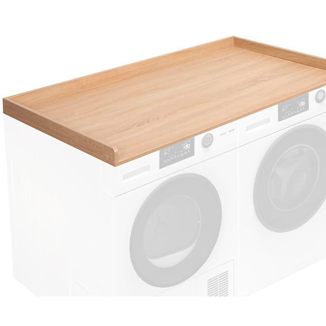 Washer Dryer 54 inch Countertop with Safety Ledge for Laundry Room Organization, Light Wood, LF-WDCT1C