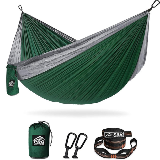 Pro Venture Camping Hammock 500 lb Capacity – Portable Double Hammock with Tree-Friendly Straps and Carabiners, Lightweight for Backpacking, Hiking, Travel, Beach, Backyard