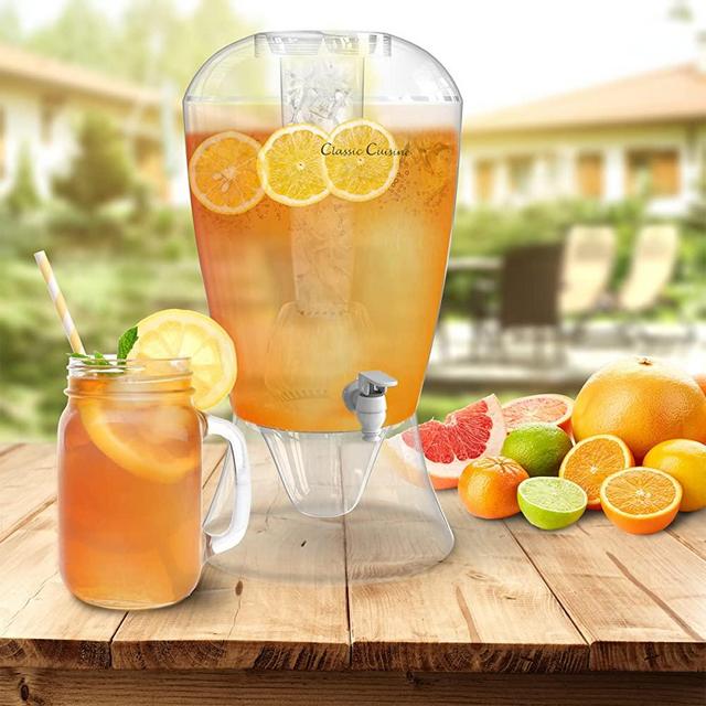 2 Gallon Drink Dispenser-BPA-Free, Shatter Proof, with Detachable Stand, Lid, Cooling Cylinder for Ice, and Infusion Bowl for Fruit by Classic Cuisine