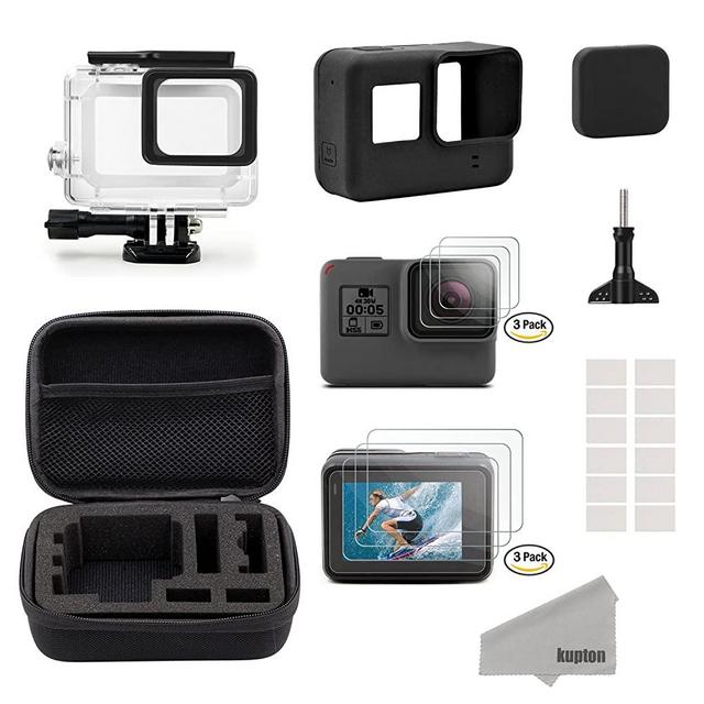 Kupton Accessories for GoPro Hero 7/6/ 5/ Hero (2018) Starter Kit Travel Case + Housing Case + Screen Protector + Lens Cover + Silicone Cover for Go Pro Hero7 Hero6 Hero5 Outdoor Sport Kit