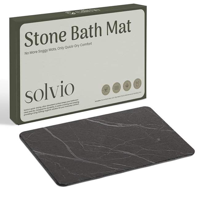 SOLVIO Quick Dry Shower Stone Bath Mat, Super Absorbent & Non-Slip 24 x 16 Inch Diatomaceous Earth Mat, Durable & Easy to Clean Diatomite Bath Mat for Bathroom Floor/Kitchen (Marble)