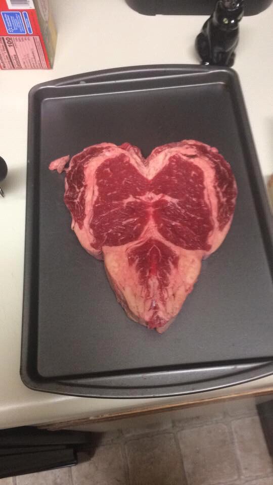 The famous ill-fated Valentine’s heart shaped steak I cooked for our 2nd V-day. Utterly disastrous. Never buy shaped meat as a gimmick.