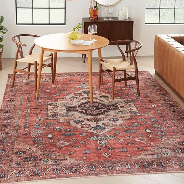 Nourison Brilliance Machine Washable Traditional Vintage Rust Multicolor 7'10' x 9'10' Area -Rug, Easy -Cleaning, Non Shedding, Bed Room, Living Room, Dining Room, Kitchen (8x10)