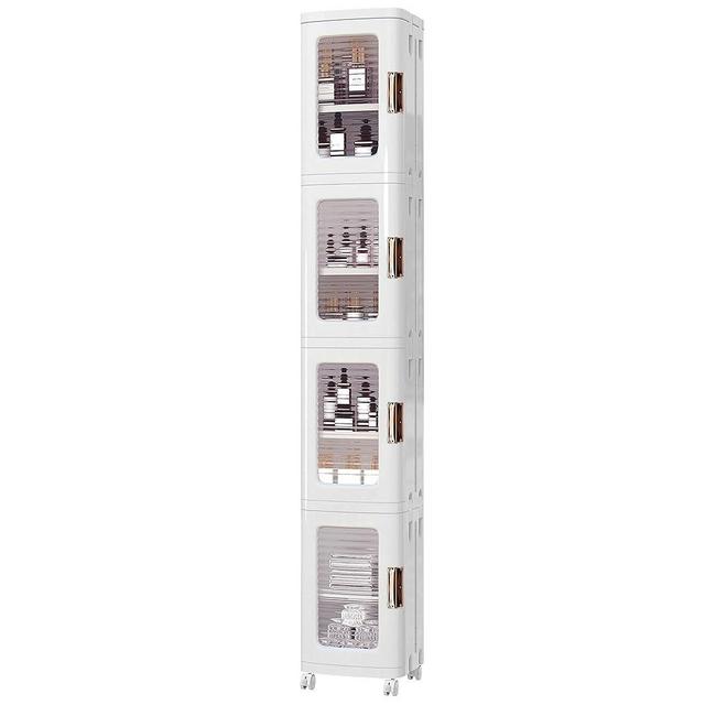 VECELO 4-Tier Tall Narrow Storage Cabinet with Movable Wheels, Adjustable Shelves Anti-Tip, Slim, for Small Space, Bathroom, Kitchen, Laundry, White