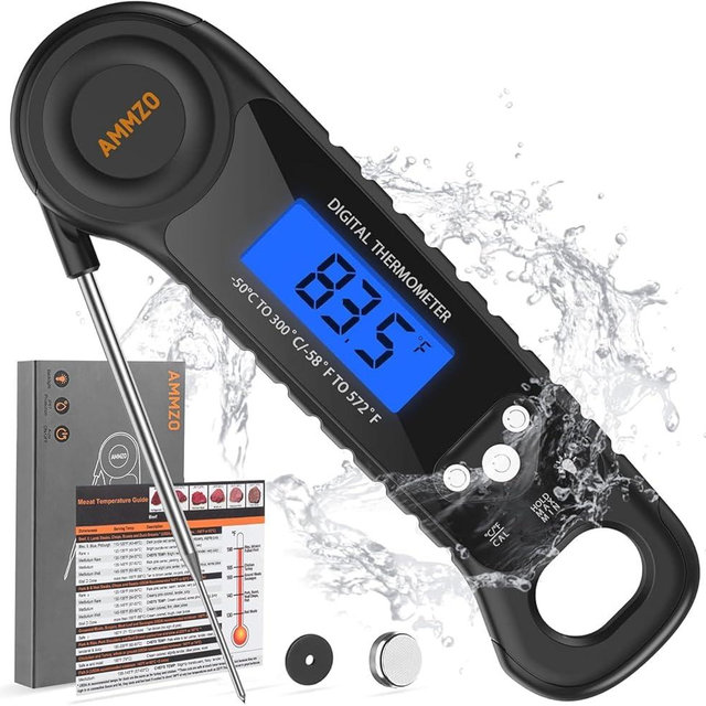 AMMZO Meat Thermometer Digital, Candy Thermometer Food Thermometer Instant Read Thermometer Waterproof with Backlight for Cooking, Deep Fry, BBQ, Grill, Smoker and Roast