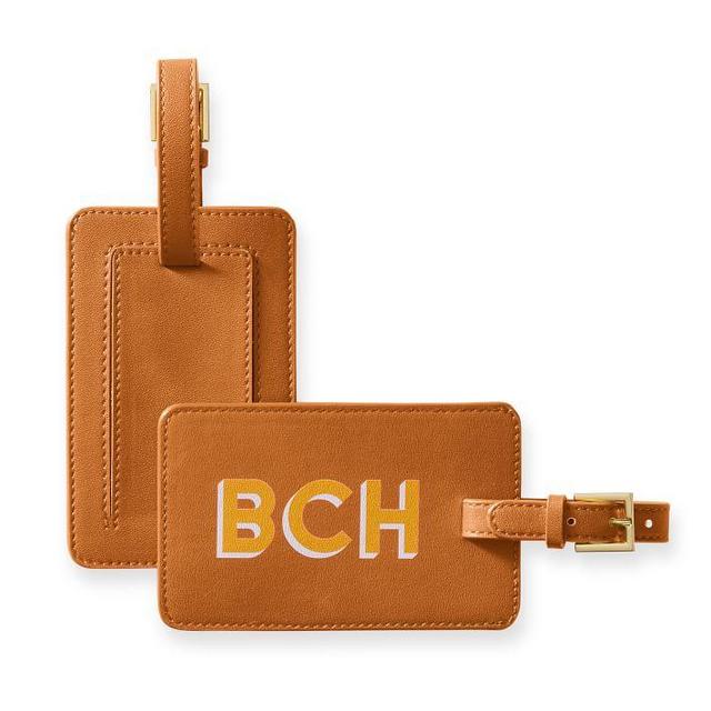 FIllmore Vegan Leather Luggage Tag, Camel, Printed