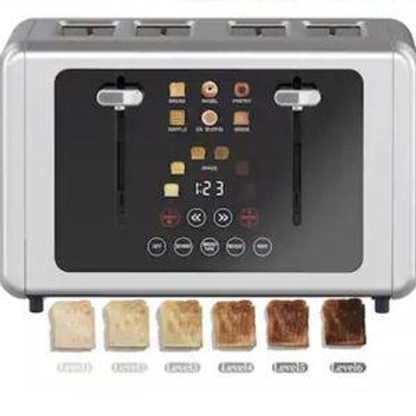 Teendow - Touch Screen Toaster 4 Slice, 1800W Stainless Steel Digital Smart Toaster with Dual Controls,6 Shade Levels - Silver