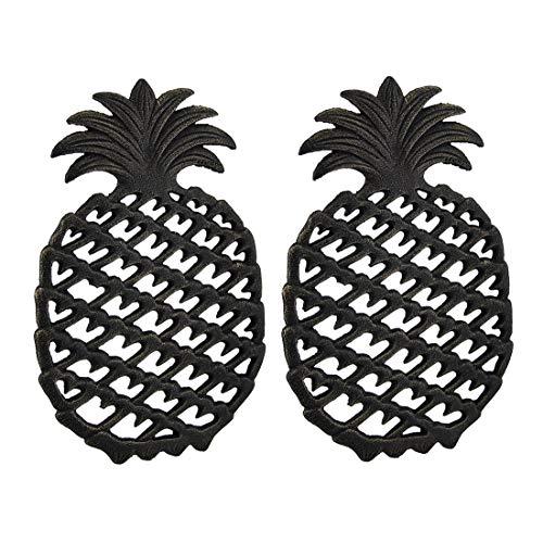 2 Piece Antique Bronze Finish Tropical Pineapple Cast Iron Trivet Set