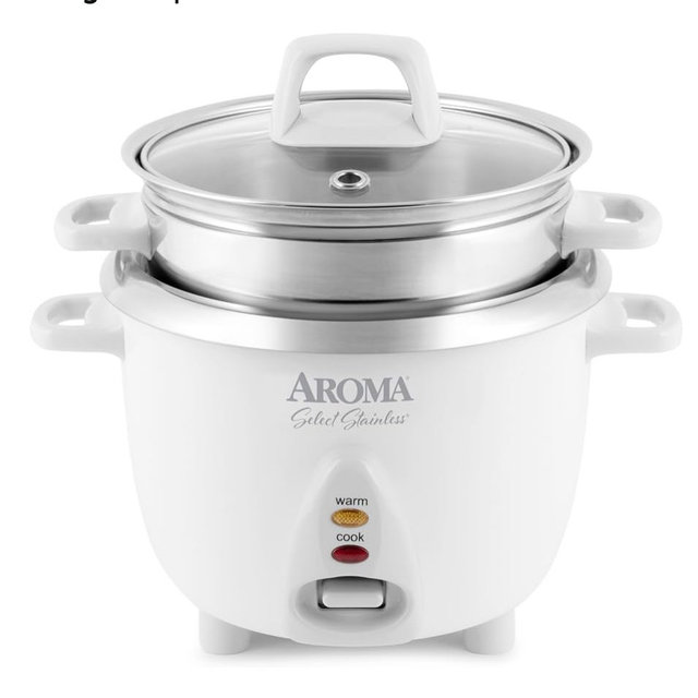 Aroma Housewares 6-Cup (Cooked yield ) / 1.2Qt. Select Stainless Pot-Style Rice Cooker, & Food Steamer, One-Touch Operation, White