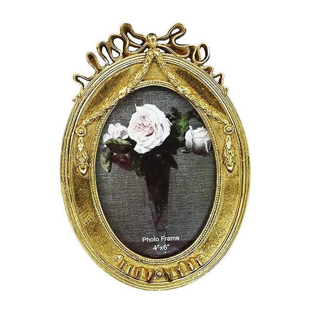 BLYBH Vintage Oval Picture Frame 4x6 Retro Photo Frames, Tabletop & Wall Hanging Ornate Antique Picture Frame with High Definition Glass, Gold