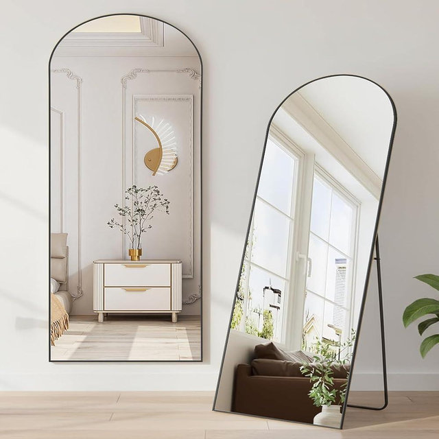 NEWBULIG Arched Mirror Full Length, 64"x21" Full Body Floor Mirrors with Shatter-Proof Glass, Upgraded Standing Wall Mirror, Hanging or Leaning, with Stand Aluminum Alloy Frame for Home Decor, Black