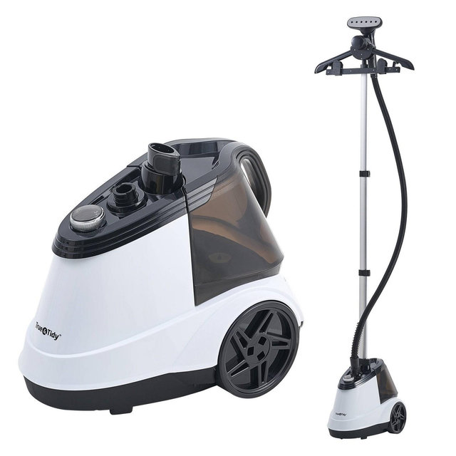 True & Tidy X5 Heavy-Duty Commercial Garment Steamer with 3 Steam Settings White: 1800W, 2.9L Tank, 90 Min Steam, Anti-Drip