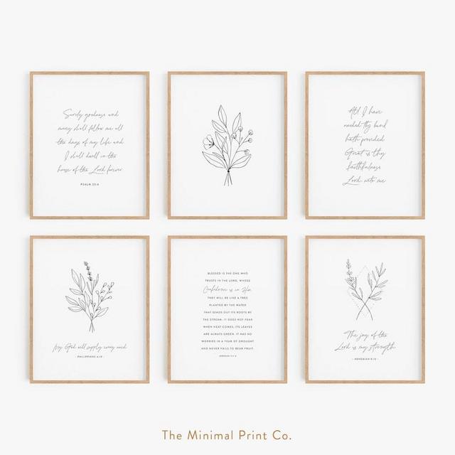 Set of 6, Bible Verse Wall Art, Christian Wall Art, Scripture Wall Art, Modern Christian Prints, Minimalist Christian Wall Decor