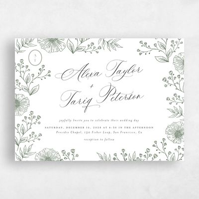 White Floral Wedding Invitation - Gavina Landscape